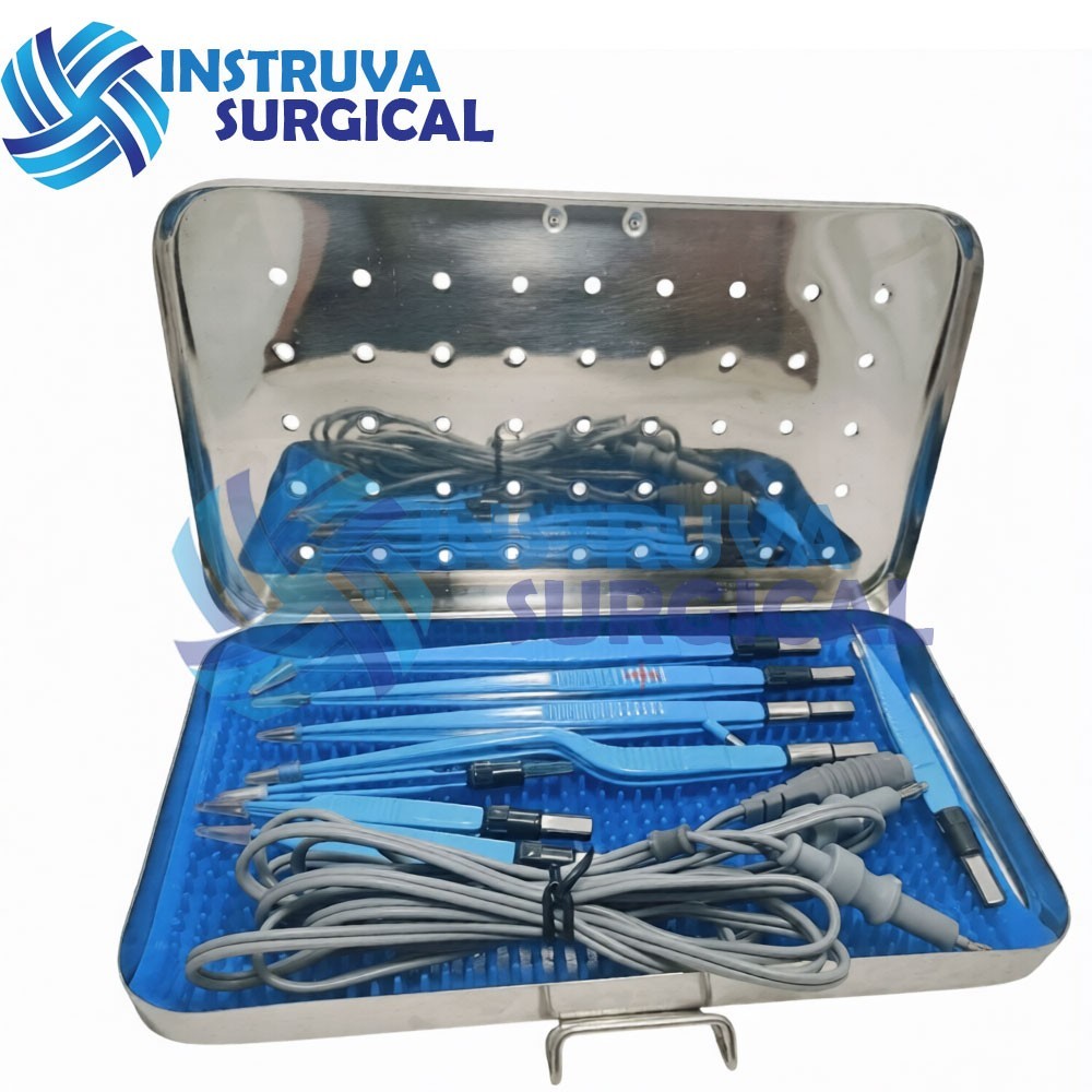 Bipolar Forceps Electro European 9 Pcs Set + Cable Reusable With Stainless Box