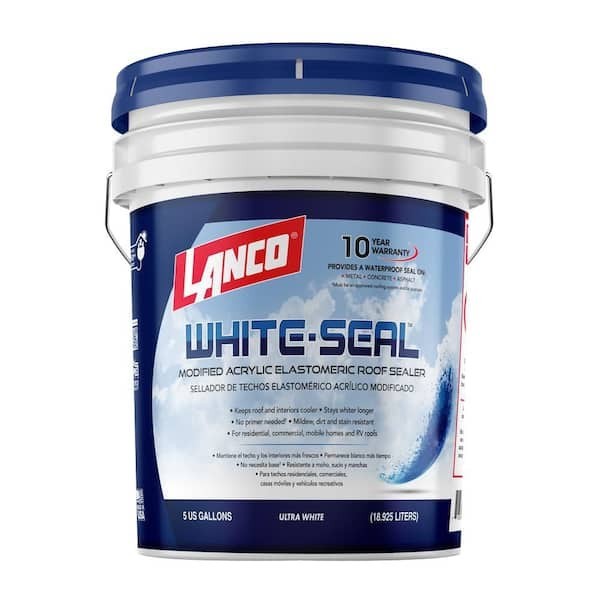 White Seal Rubberized Elastomeric Roof Coating 5Gal Weatherproof Durable Sealer