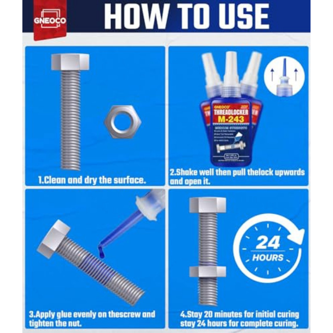 Threadlocker Blue, Thread Lock Medium Strength Lock Tight for Nuts, Bolts, Faste