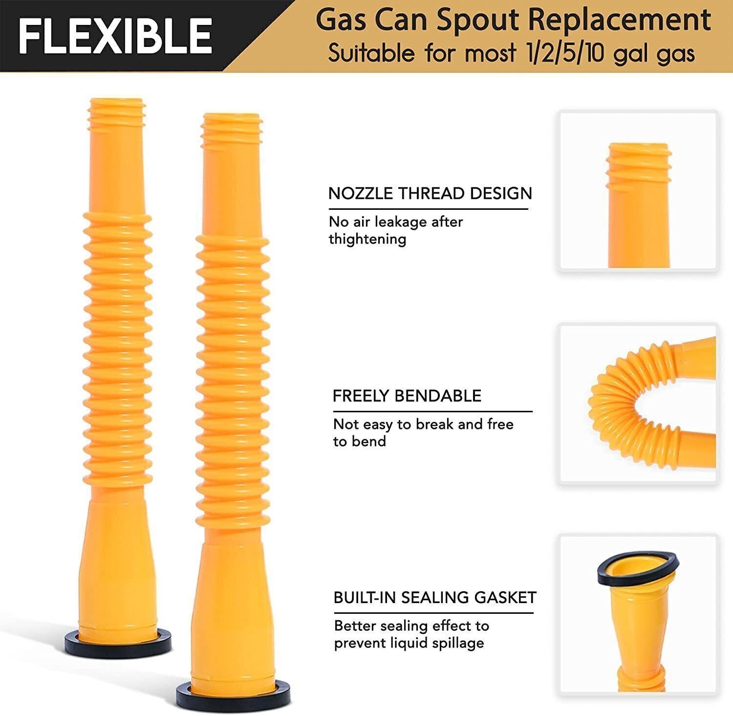 3 Pack Old Style Gas Can Spout Nozzle Vent Kit with Cap for Plastic Fuel Cans