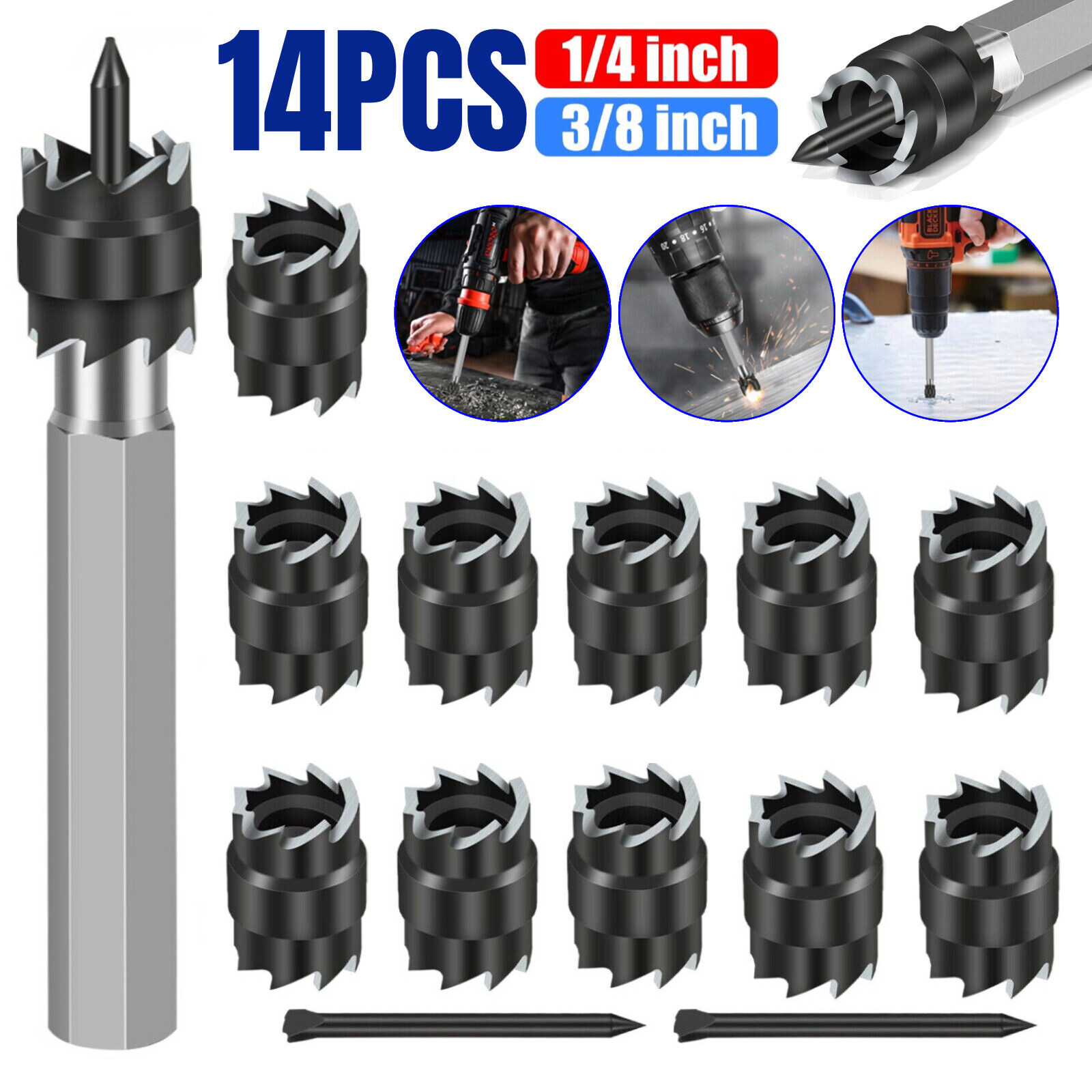 14Pcs 3/8″ Double Sided Spot Weld Cutter Remover Drill Bit Welder Cut Rotary Kit