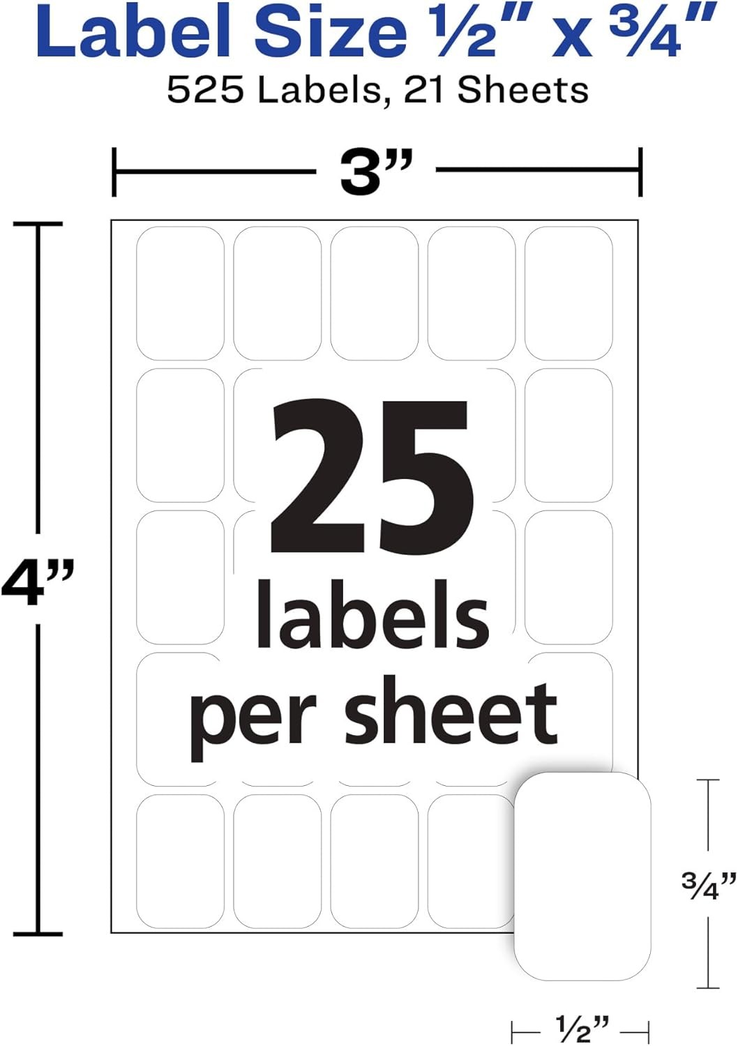 Avery Multi-Use Removable Labels, 1/2″ x 3/4″, White, Non-Printable, 525 Labels