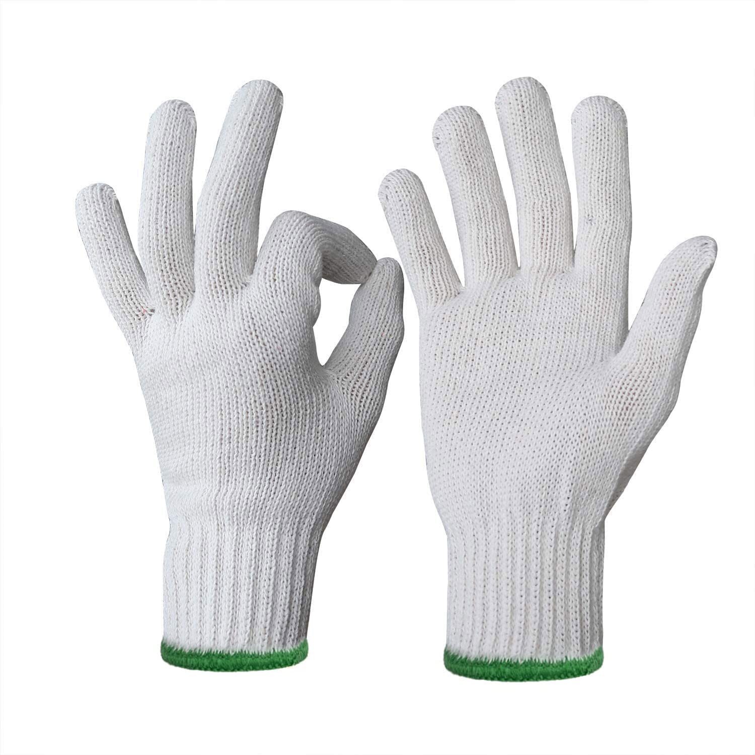 EvridWear Cotton Polyester String Knit Work Gloves Without Dots, 12 Pairs