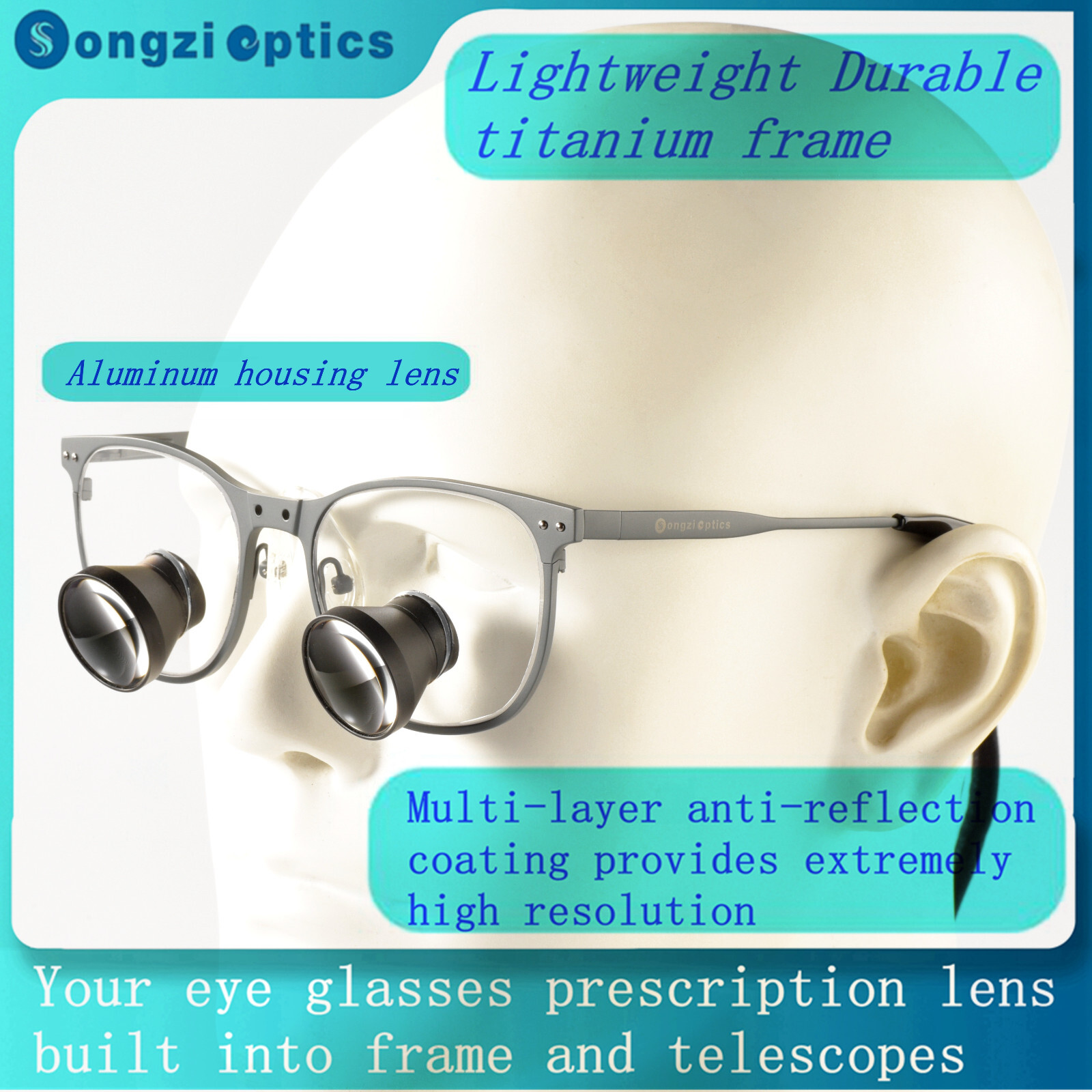 2.5X 3X 3.5X Optional Gray Titanium Frame TTL Dental Surgical Loupes Customized