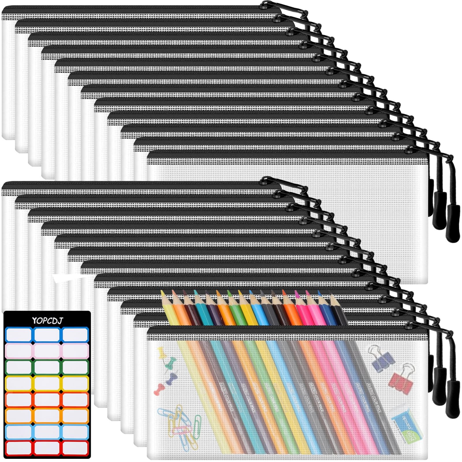 24pcs Mesh Zipper Pouch Bags 9.3 x 4.7 Inches, Black Small Clear Pouches Bulk…