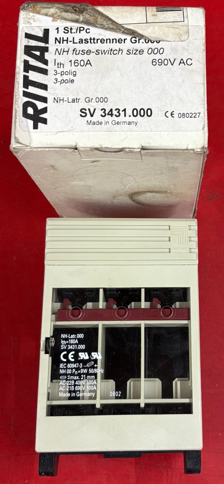 RITTAL SV 3431.000 FUSE SWITCH DISCONNECTOR FOR 3 POLE 160A 690V AC