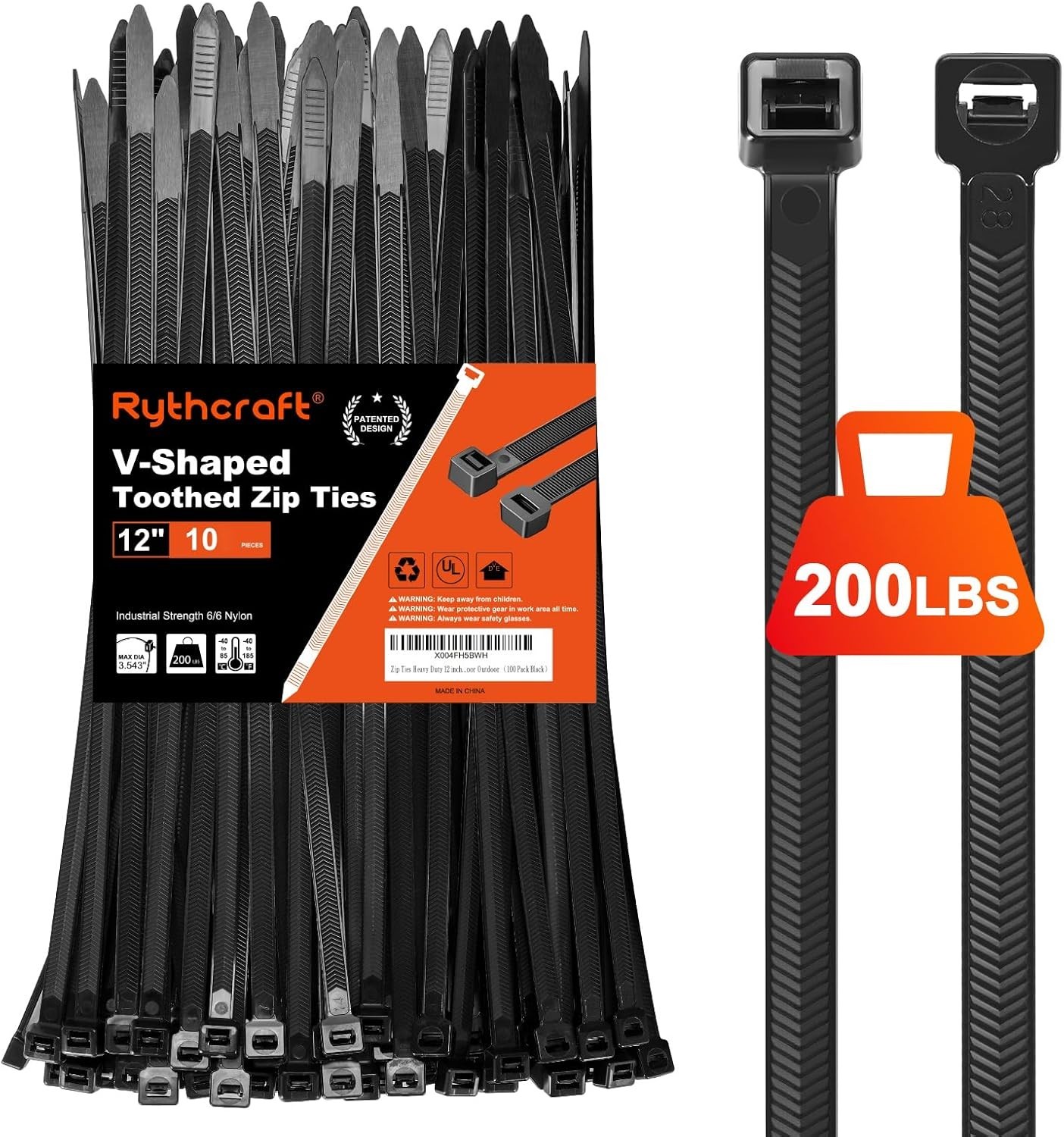 Heavy Duty 12″ Zip Ties 200lbs Double Sided 80 Pack Black Patented
