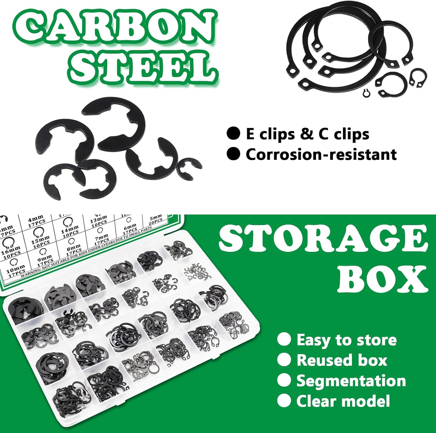 330PCS Snap Rings Assortment Kit, E Clips Assortment Kit (2MM-12MM) and C Clips