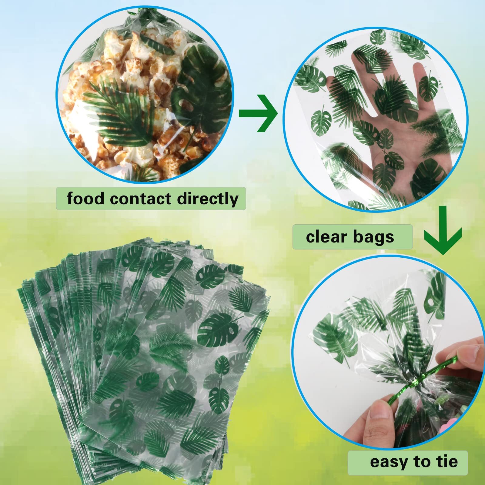 100 Pcs Clear Cellophane Treat Bags 6 X10 Inches Hawaiian Palm Leaf Cellophan…