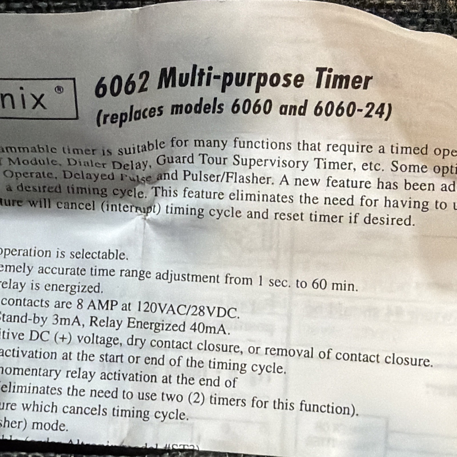 Altronix 6062 Multi-Purpose Timer 1 Sec. To 60 Min 12 or 24VDC Operation USA NEW