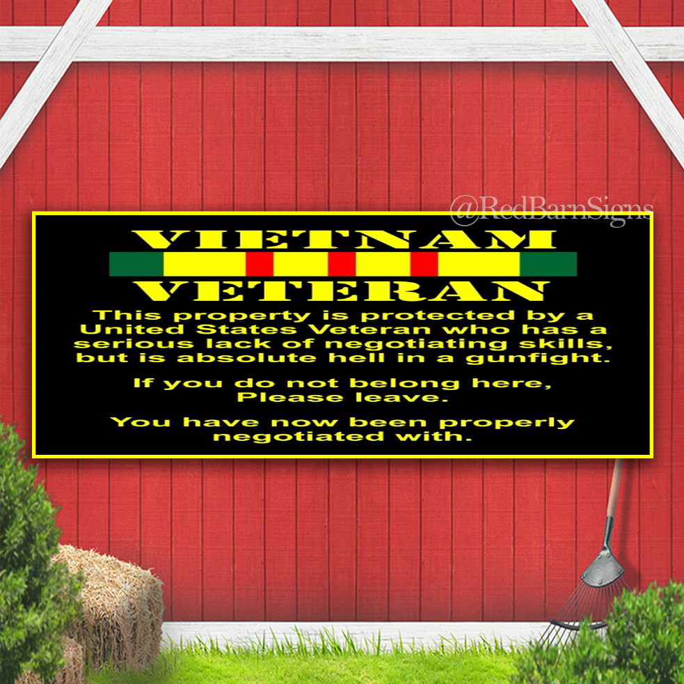 Property Protected By Vietnam Veteran Funny Banner Sign with grommets