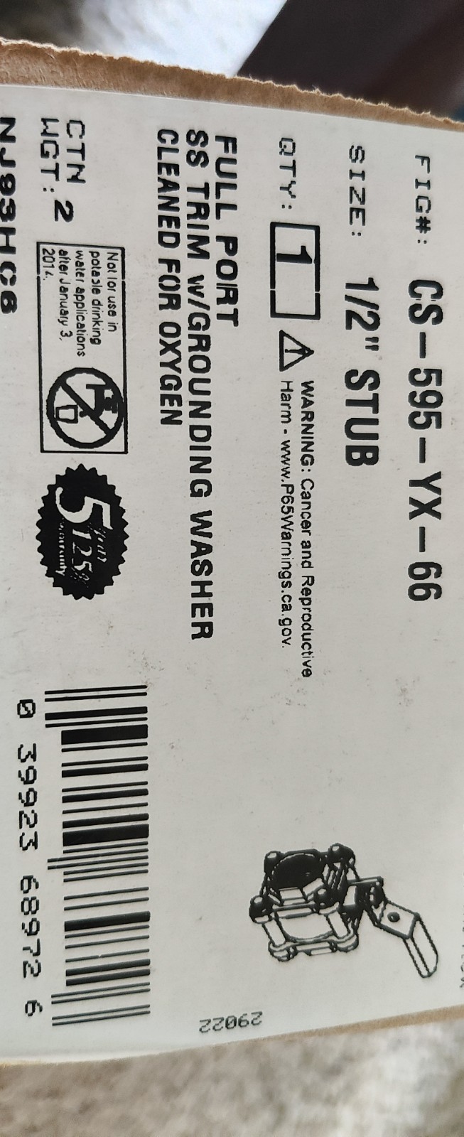 NIBCO CS-595-Y-X-66 Sixe 1/2 Ball Valve, Copper Stub, Bronze Body