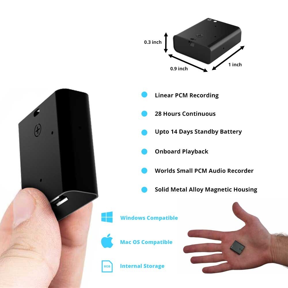 Super Discreet & small Voice Activated Audio Spy Recorder up to 14 Day Btry