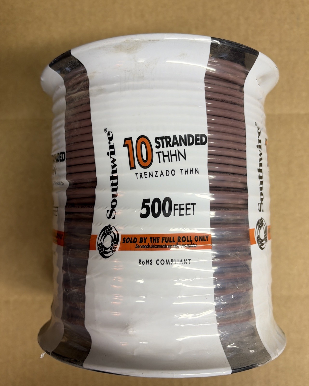 Southwire 500-ft 10-AWG Brown Stranded Copper Thhn Wire Roll 22980757 – NEW