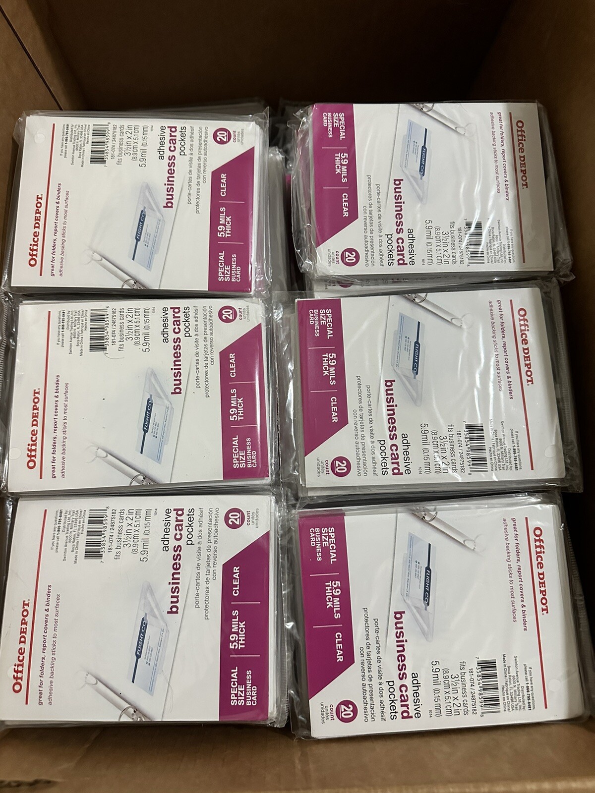 Lot Of 10 Packs., Business Card Size Pockets. Clear And Adhesive. 200ct