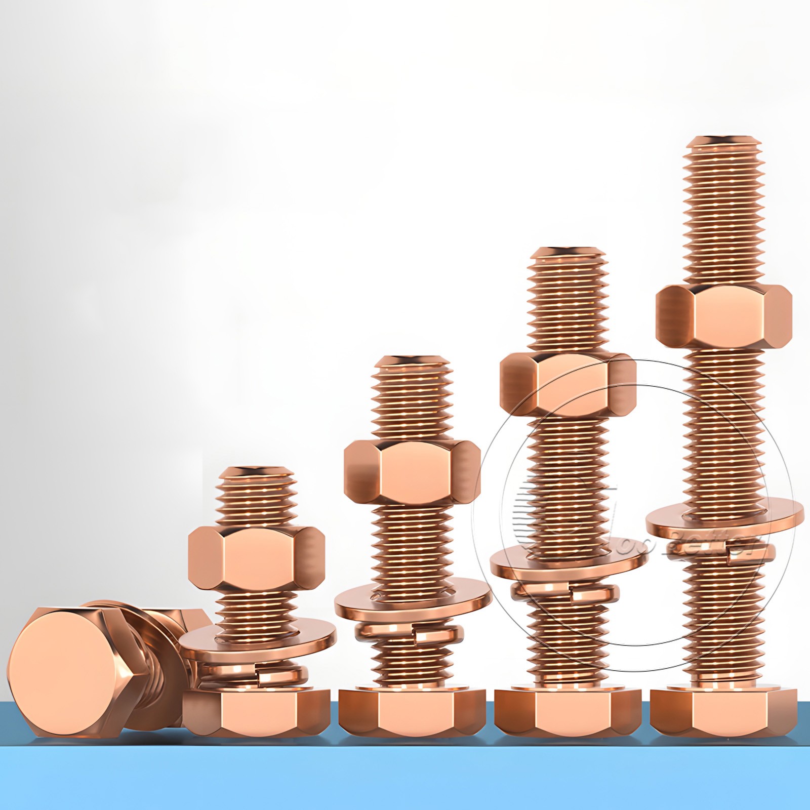 SOLID COPPER SET SCREWS HEXAGON HEAD FULLY THREADED BOLTS WITH FLAT WASHER & NUT