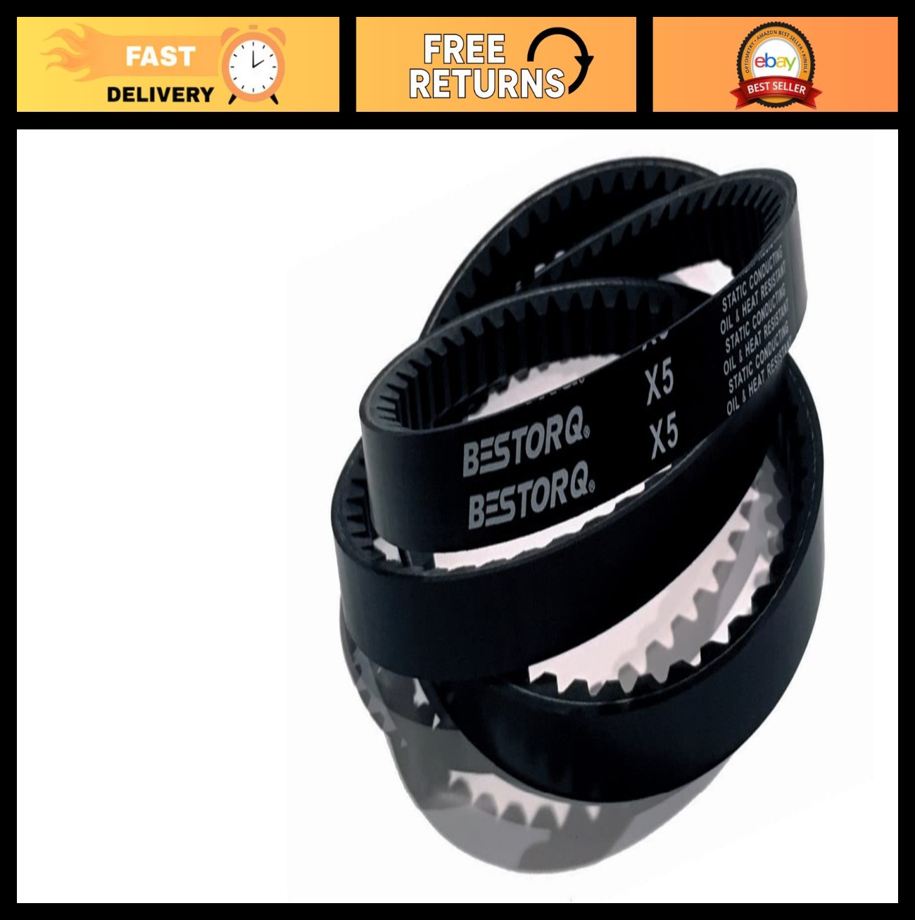High-Performance 78″ Cogged V-Belt, Raw Edge EPDM, Black, 0.51″ Width, Pack of 1