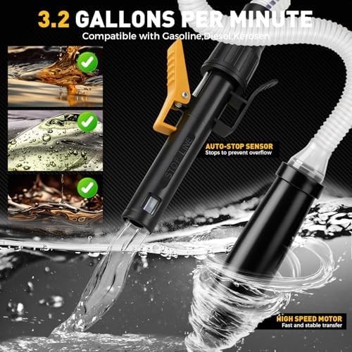 Battery-Powered Fuel Transfer Pump – 3.2 GPM No Spill Portable Gas Can siphon…