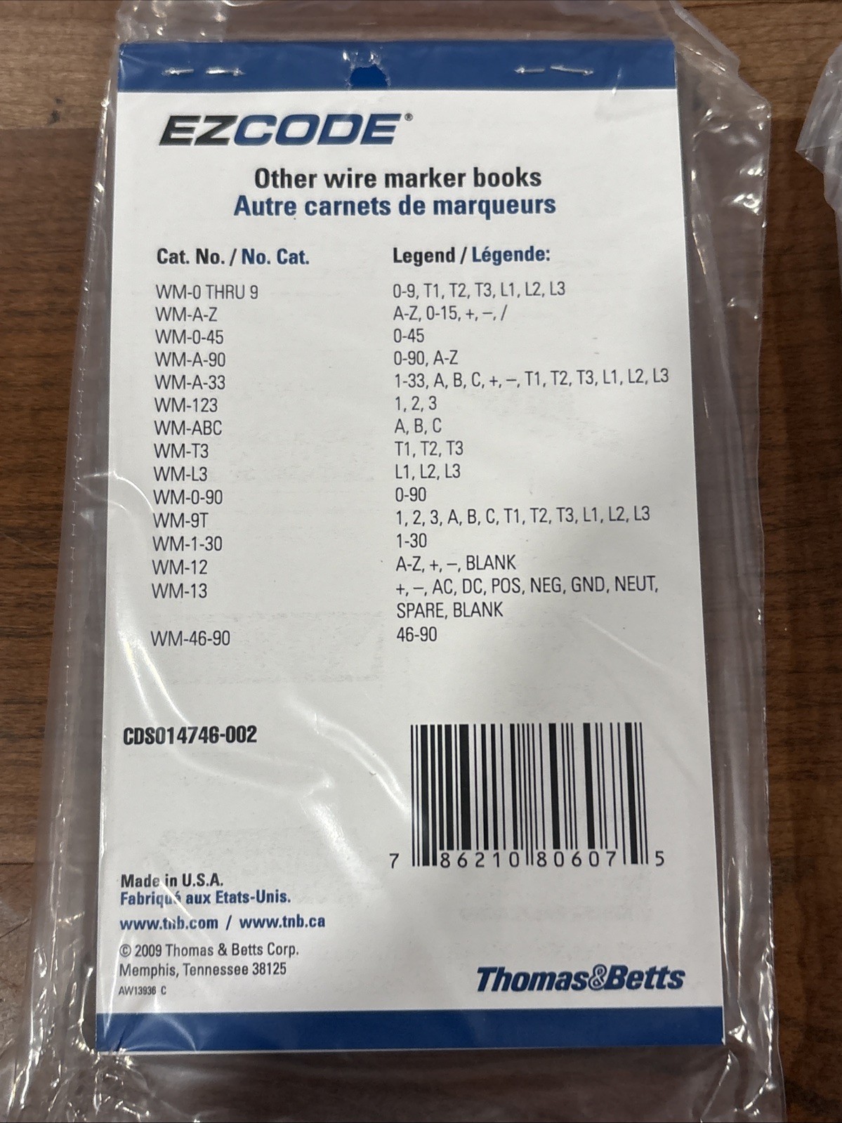 Thomas & Betts EZCODE Pocket Pack Wire Markers Book WM-0-45 & 46-90 – New 2-pack