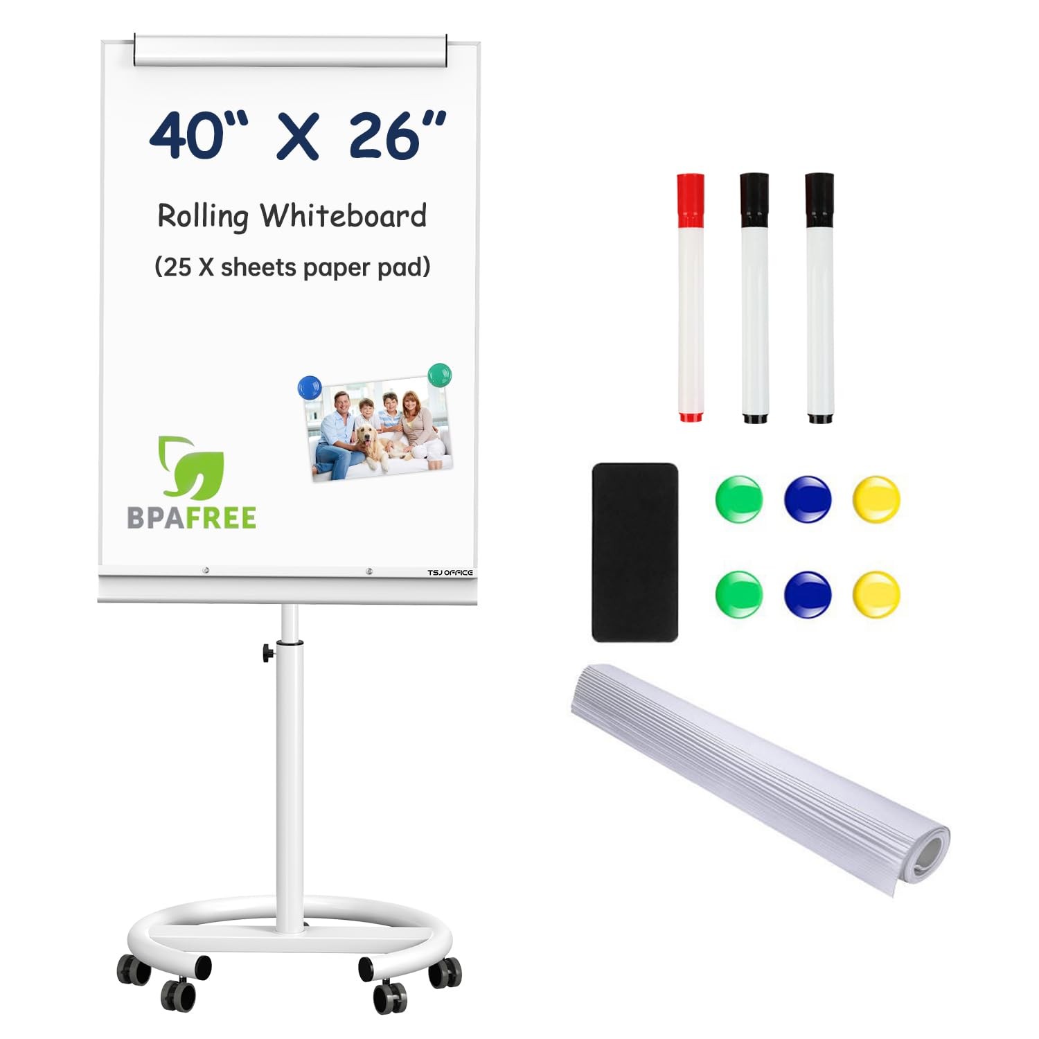 Rolling Whiteboard Standing – 40 x 26 Inches Magnetic Mobile White Board with…