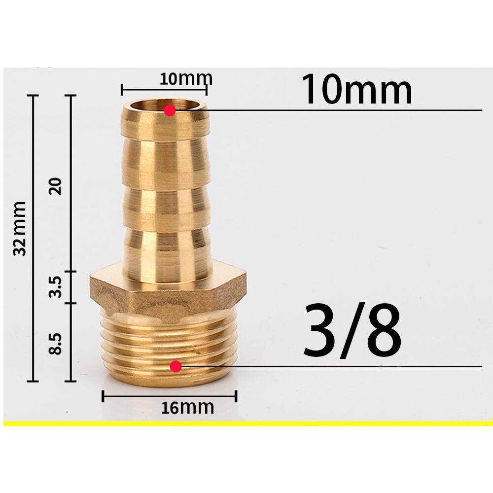 5X Brass 3/8In Hose Barb to 3/8In Male NPT Hose Fitting,Water Fuel Air Metals