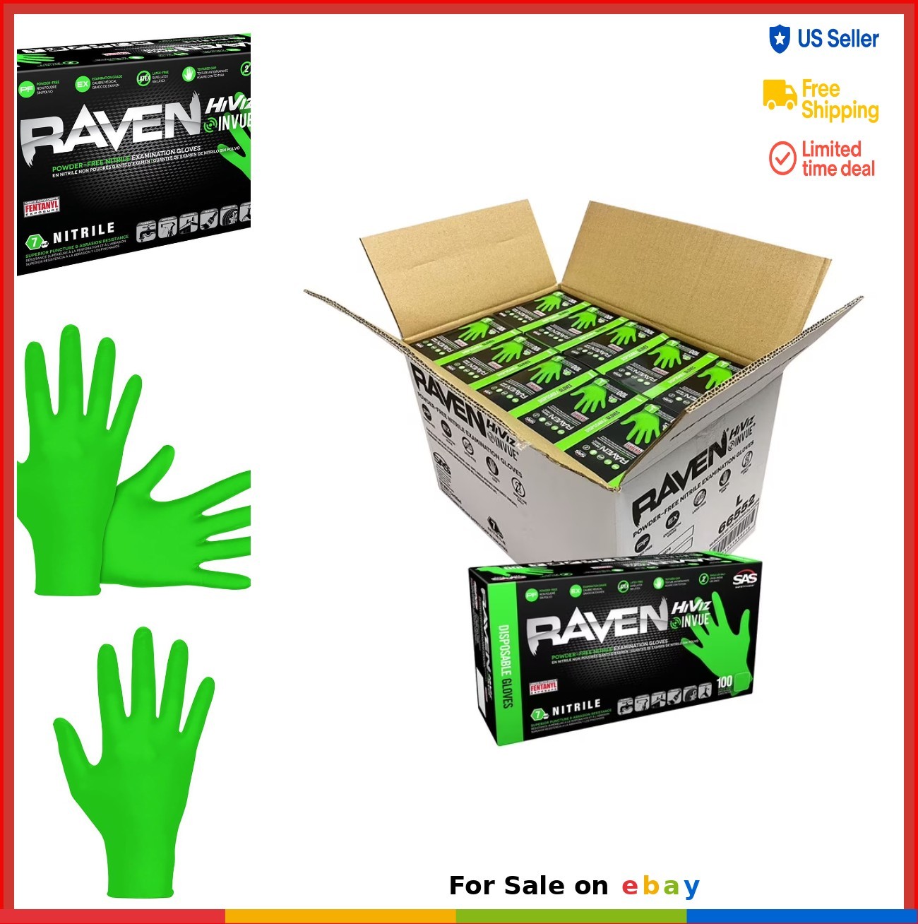 Nitrile Exam Gloves 7 mil 2XL Powder Free Hi-Viz Green 100 Count Extra Strength