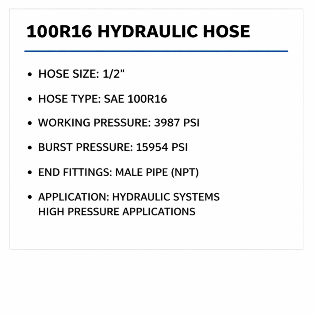 1/2″ 2 Wire 100R16 Hydraulic Hose Assembly with 1/2″ Male NPT Fittings 3987 PSI
