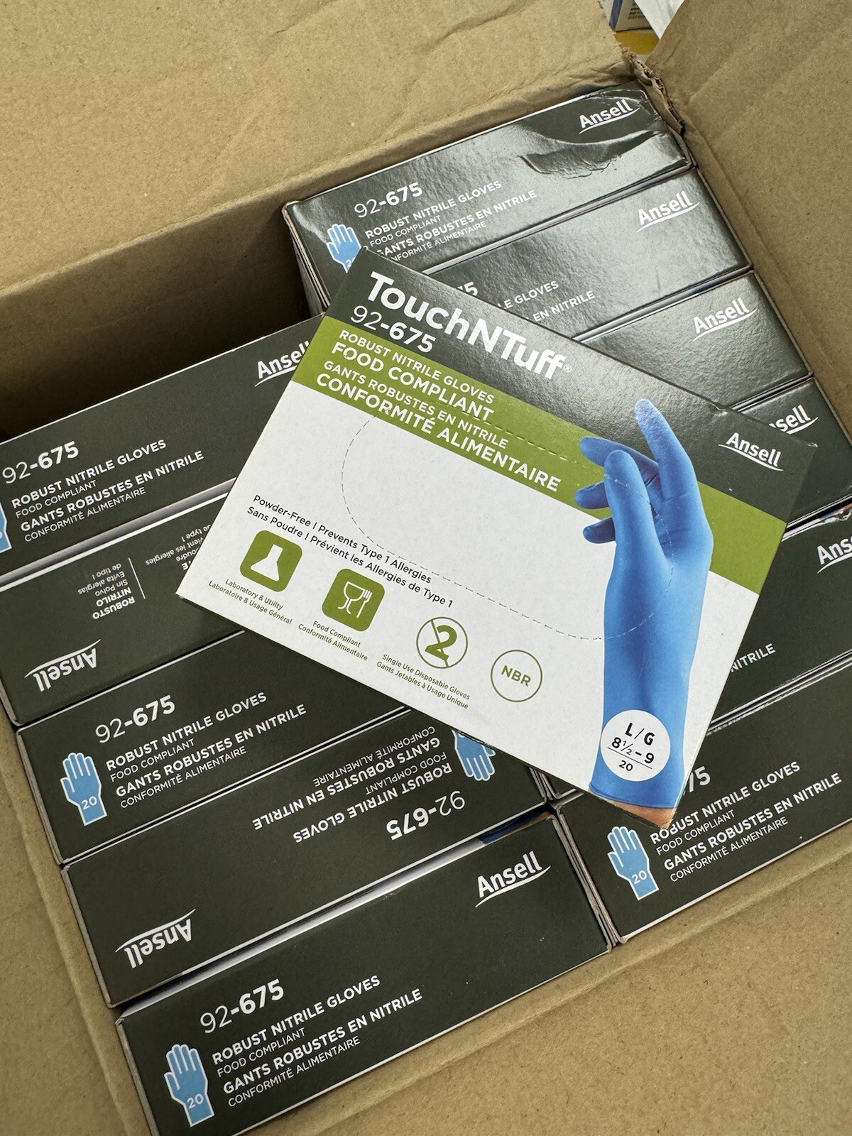 Ansell 92-675VE Touchntuff, Disposable Nitrile Gloves, Size L*Case*