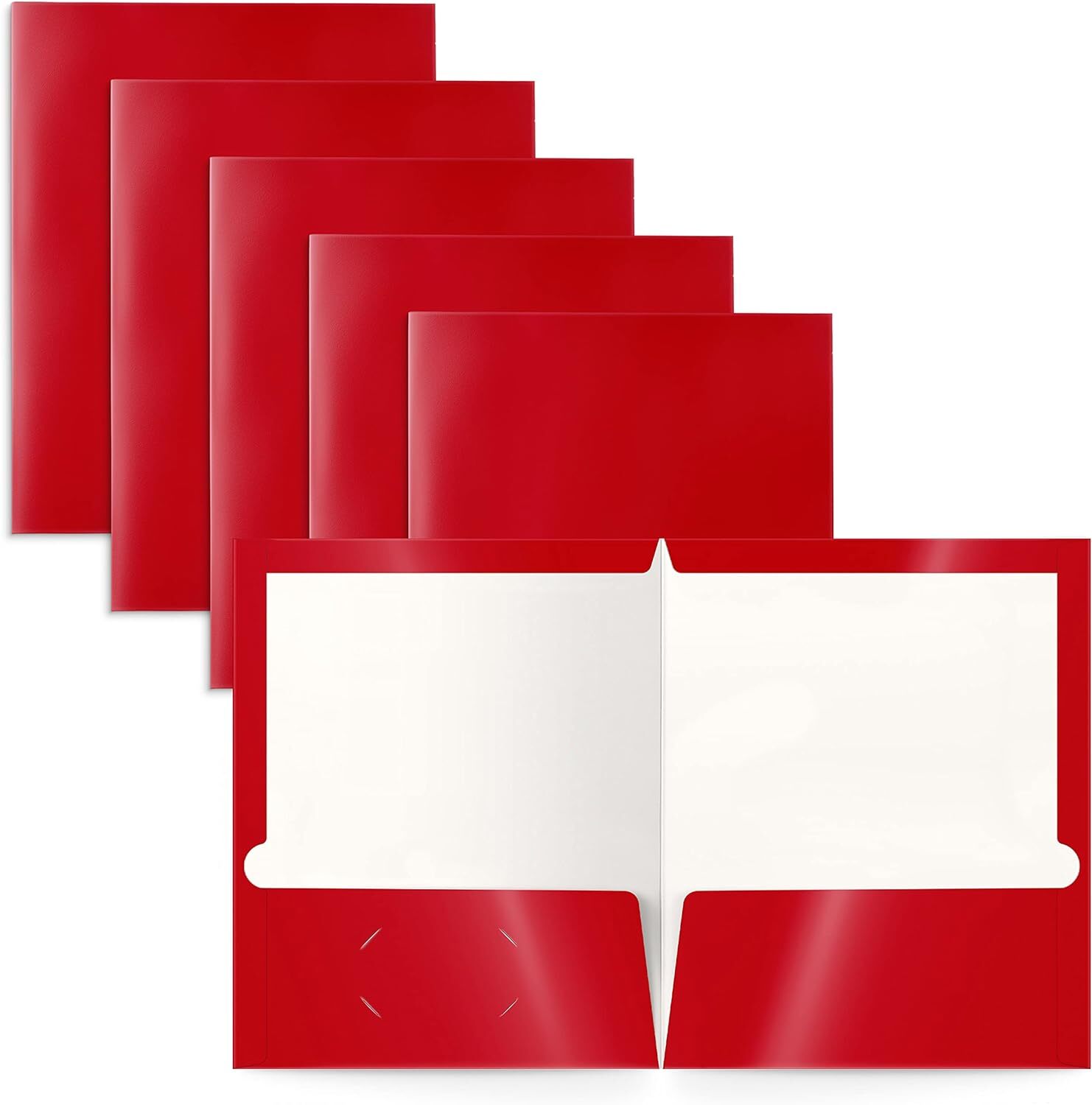 Better Office Products 2 Pocket Glossy Laminated RED Paper Letter Size, Red
