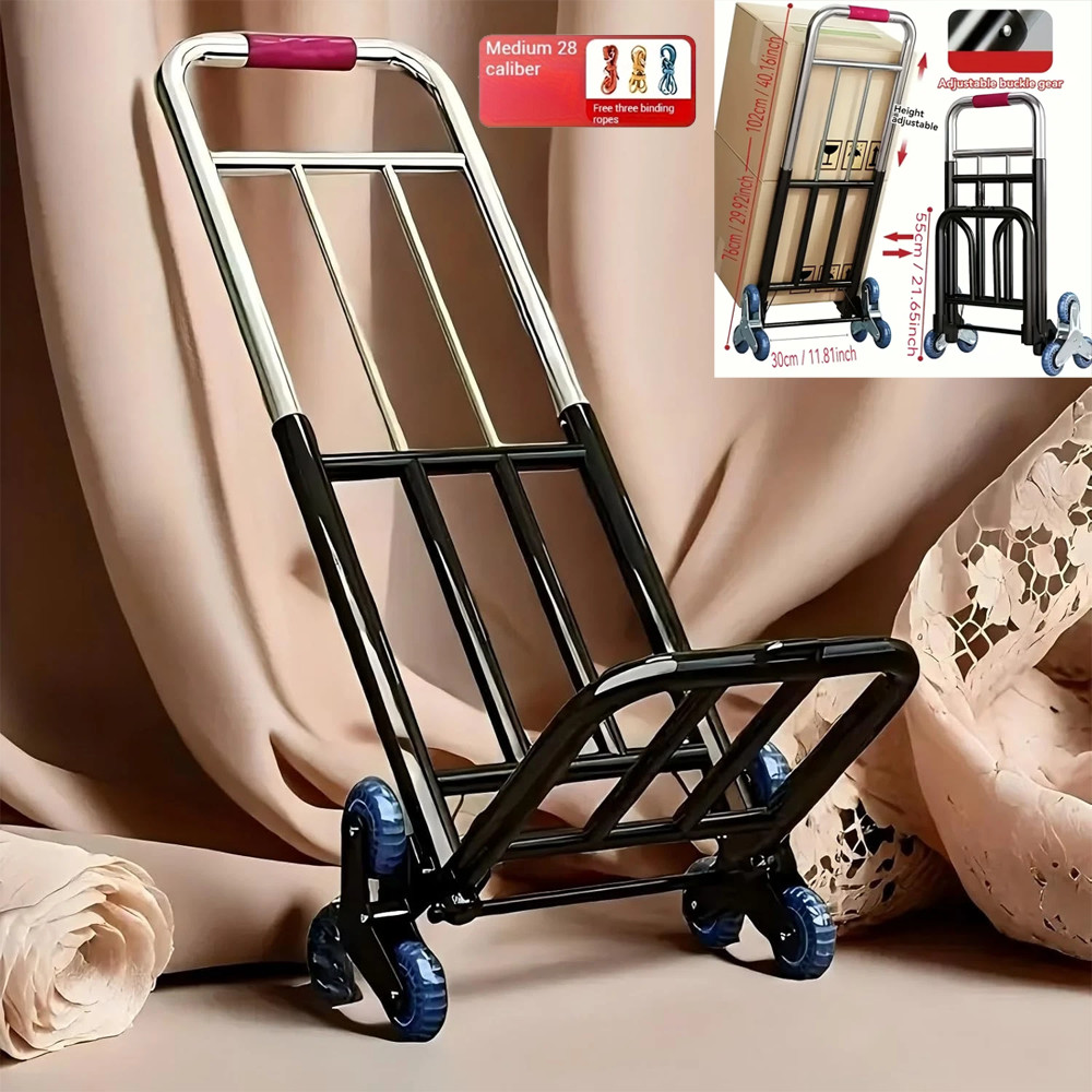 330 lbs Stair Climbing Cart Heavy Duty Folding Hand Truck Dolly 6 Wheels + Ropes
