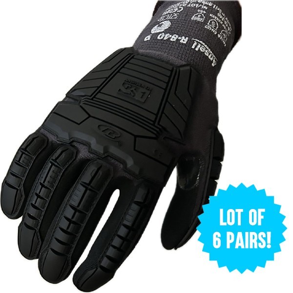 Ansell Unisex Ringer R-840 Black Impact Gloves Pair Size 9 (M) Lot of 6 Pairs