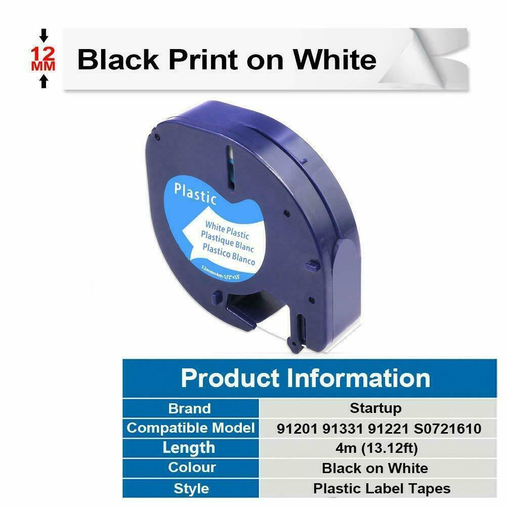 5PK Compatible DYMO LetraTag Refill 91330 White Paper Tape 12mm LT-100H 1/2