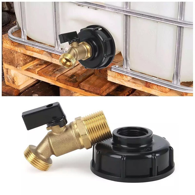 IBC to Garden Hose Adapter 2 inch S60x6 to 3/4 GHT Heavy Duty Brass Quick Valve