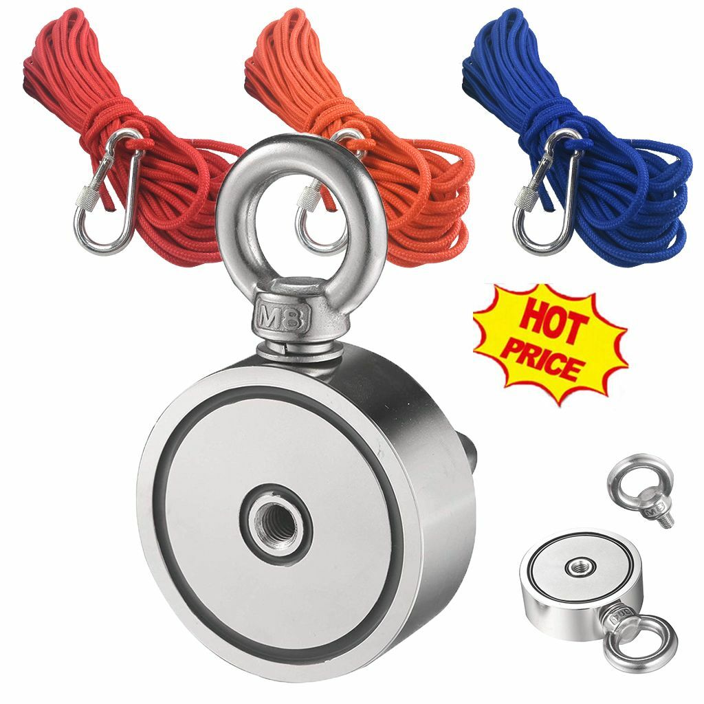 Fishing Magnet Kit Strong Neodymium 500 1000 LBS Pull Force + Rope + Carabiner