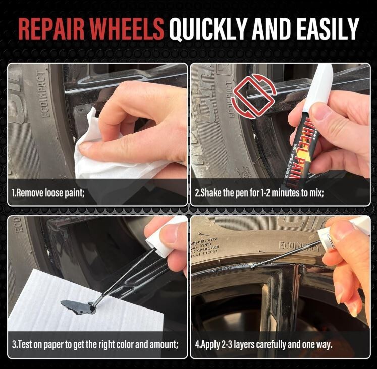 Matte Black Rim Touch Up Paint Wheel Scratch Repair Pen for Car Wheel Rims