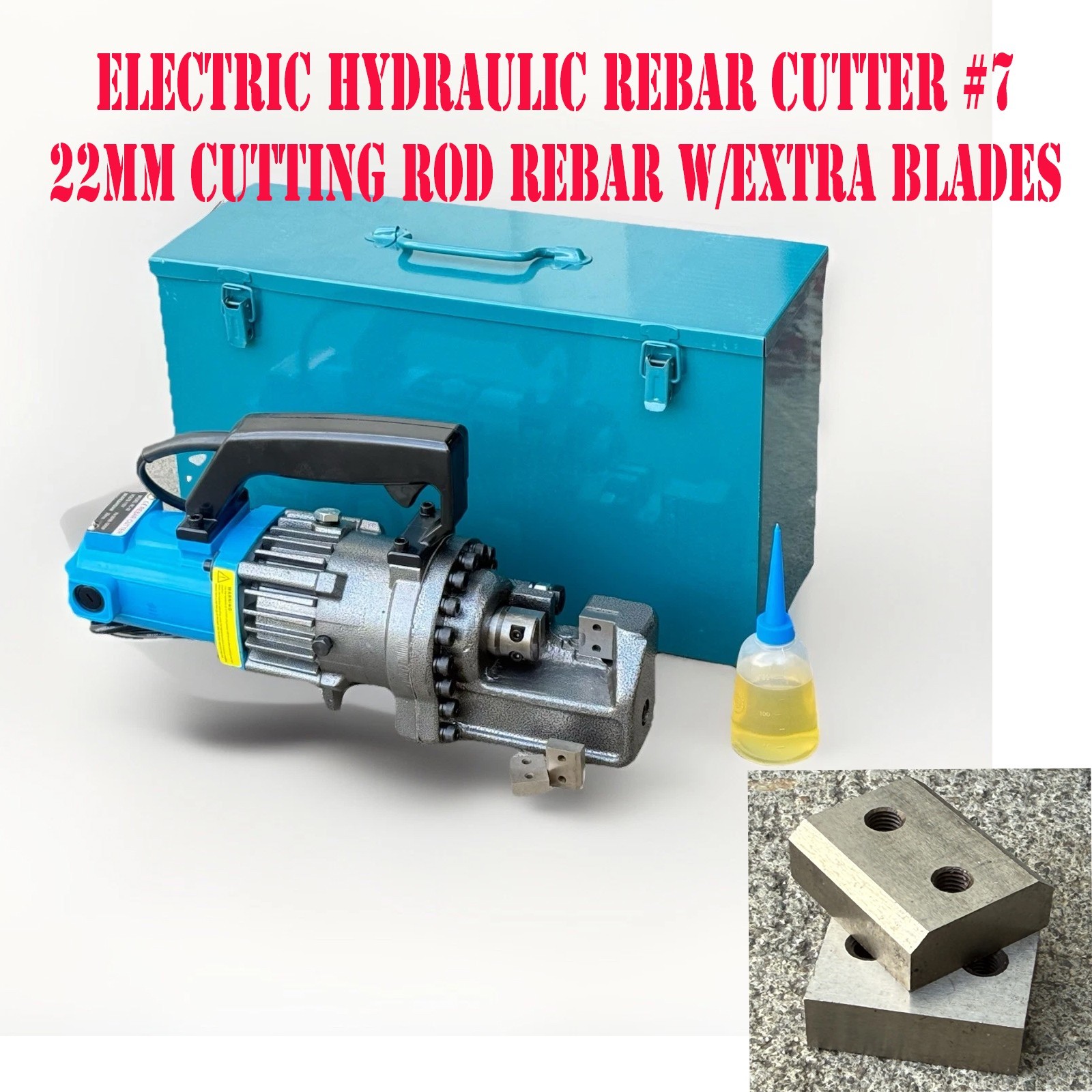 1200W Electric Hydraulic Rebar Cutter 22mm 7/8” Max Cutting Rod W/Xtra Blades
