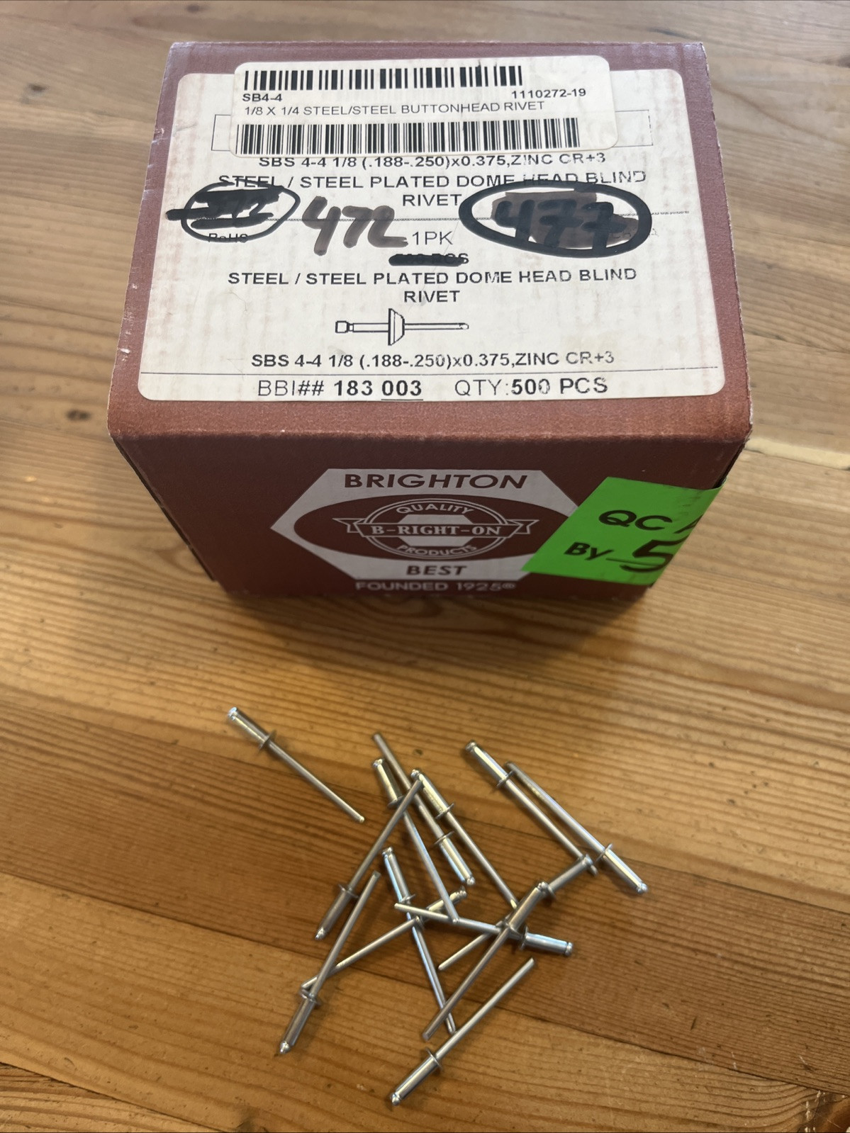 Brighton SB 4-4 Steel 1/8″ X 1/4 Buttonhead Rivets (500 PCS)