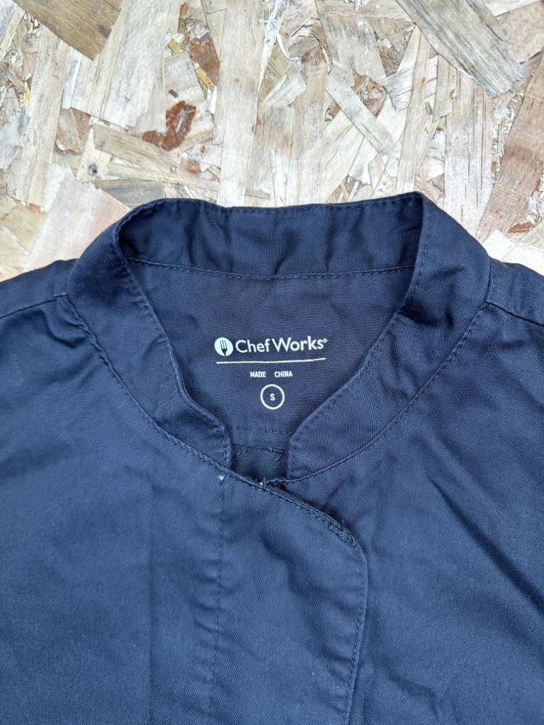 Chef Works Womens Black Short Sleeve Chef Coat Jacket Size Small Snap Front