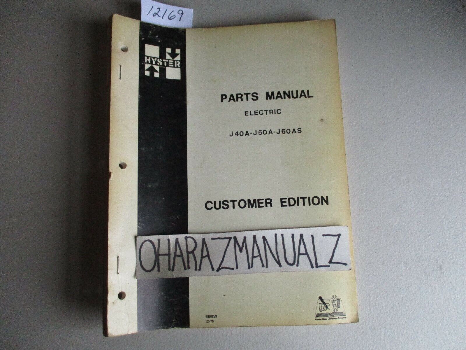 Hyster Forklift Electric J40A J50A J60AS Parts Manual