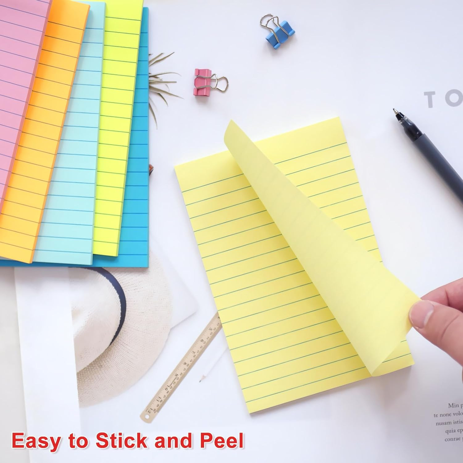 9 Pack Lined Sticky Notes 4X6 in Post, 9 Pastel Colors Large Ruled Post Sticky C