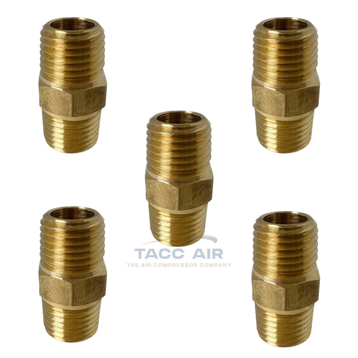5 Pack Brass Pipe Hex Nipple Fitting 1/4″ MNPT x 1/4″ NPT Male Adapter