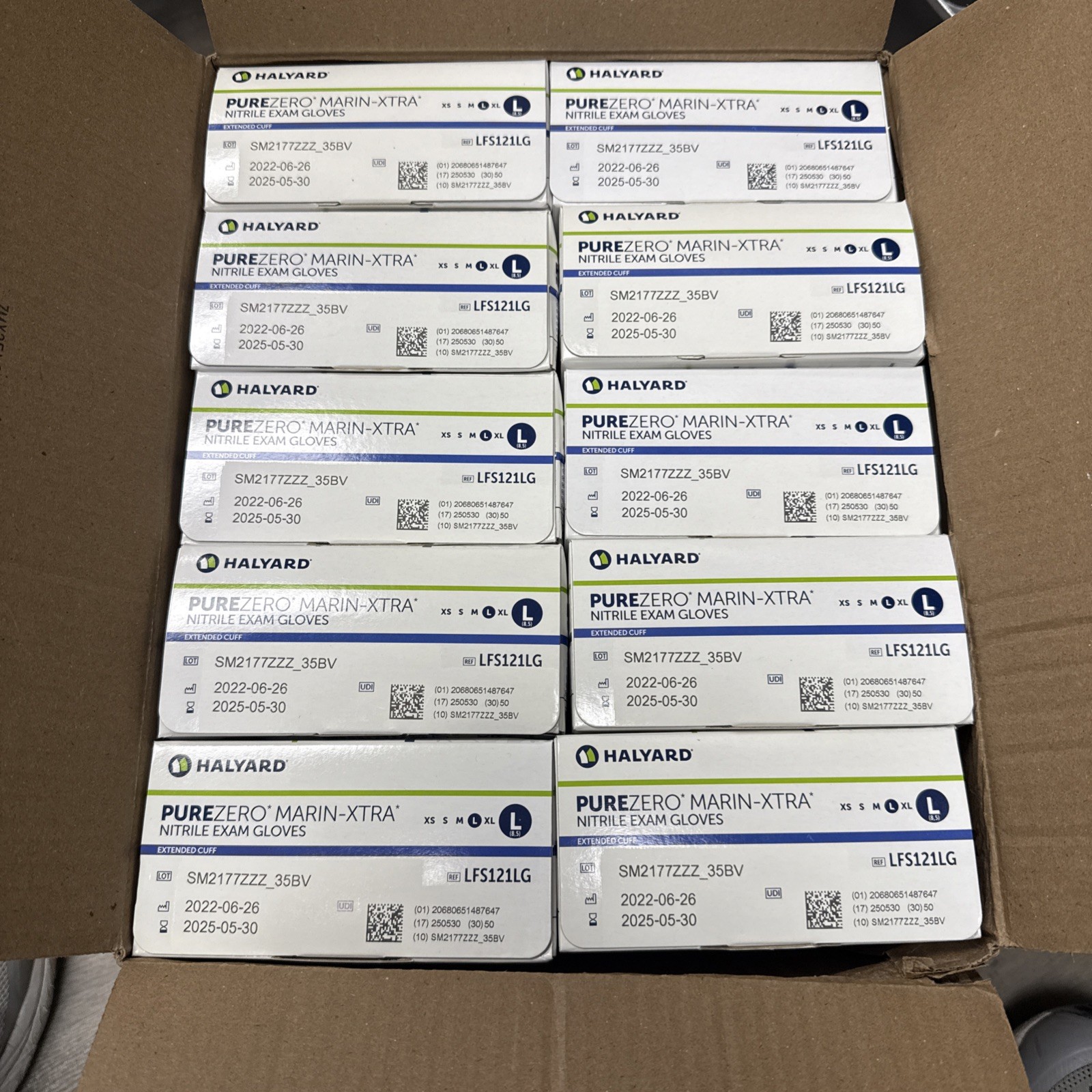 Halyard PureZero Nitrile Gloves LFS121LG Size: Large Case Of 10 Boxes (50 each)
