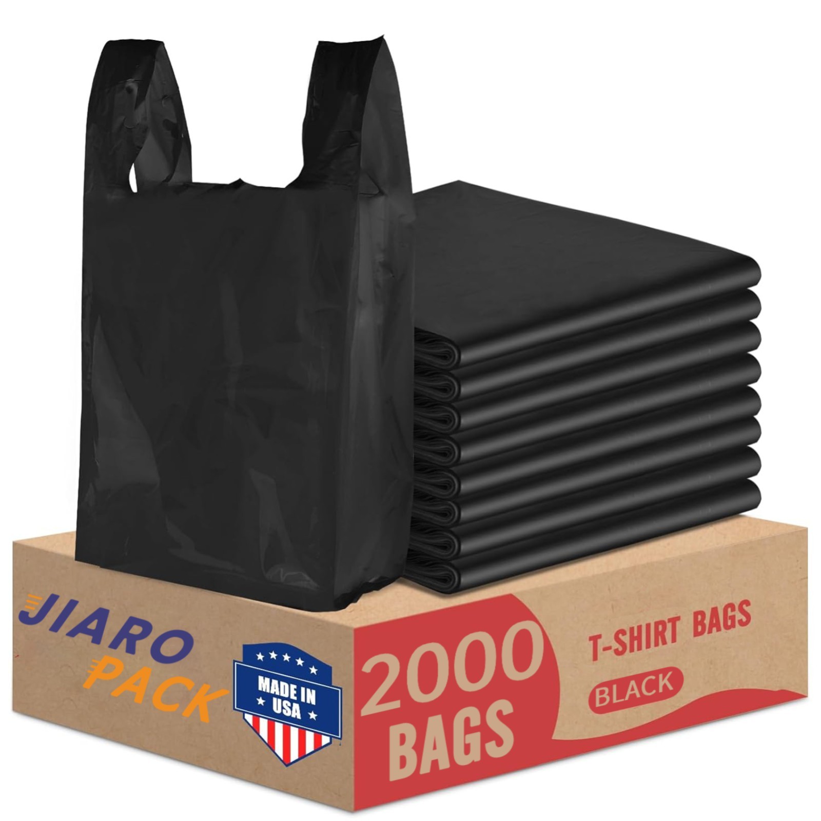 2000 Black T-Shirt Bags 1/6 12″ x 6.5″ x 21″, Plastic Grocery Shopping Bags