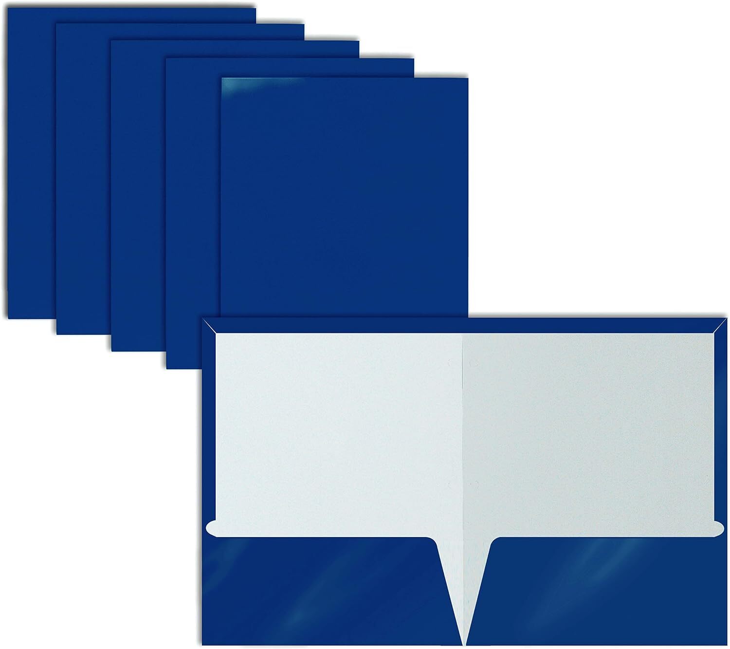 Better Office Products 2 Pocket Glossy Laminated Blue Paper Letter Size,