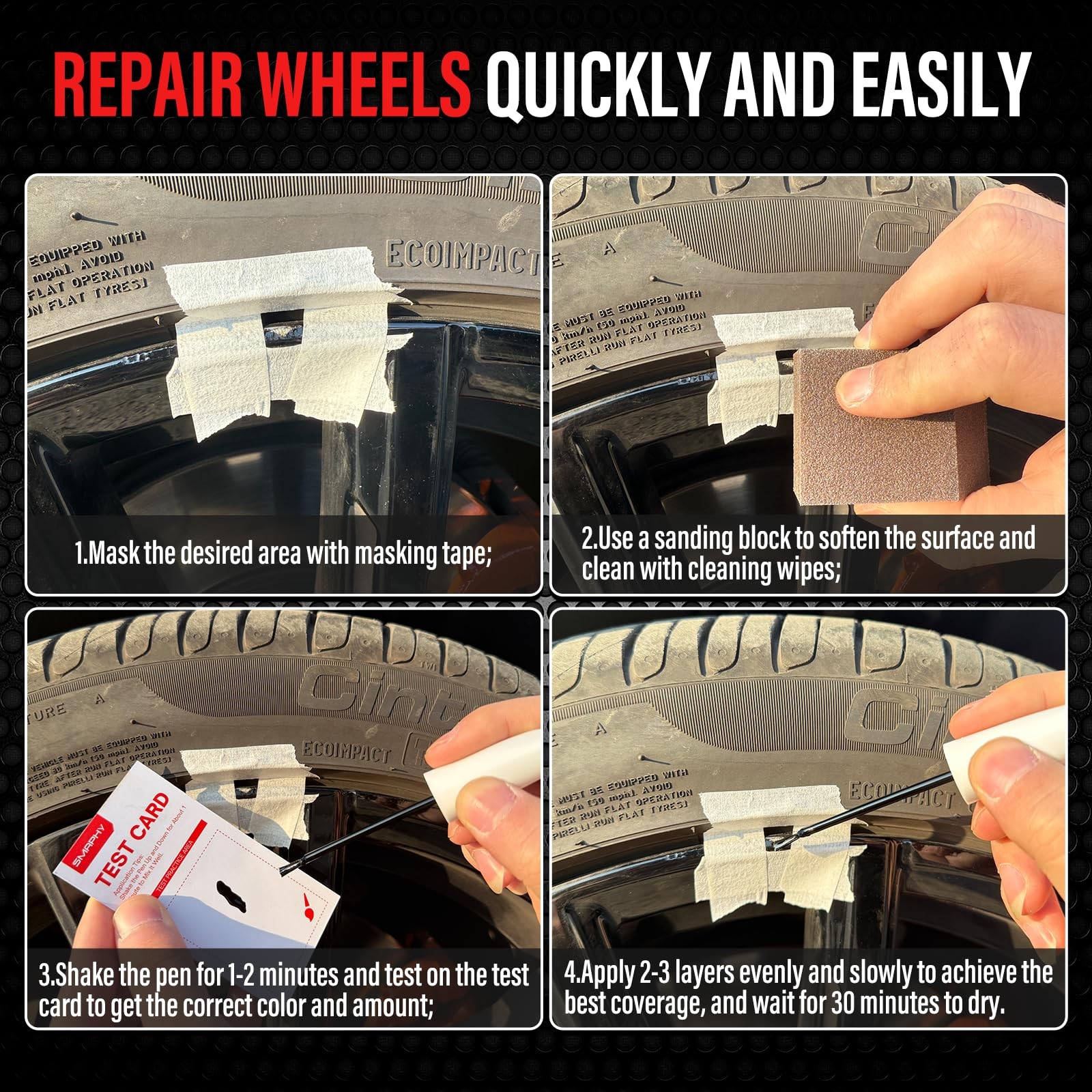 SMAPHY Wheel Scratch Repair Kit, Gloss Black Rim Touch Up Paint, Repair Curb …