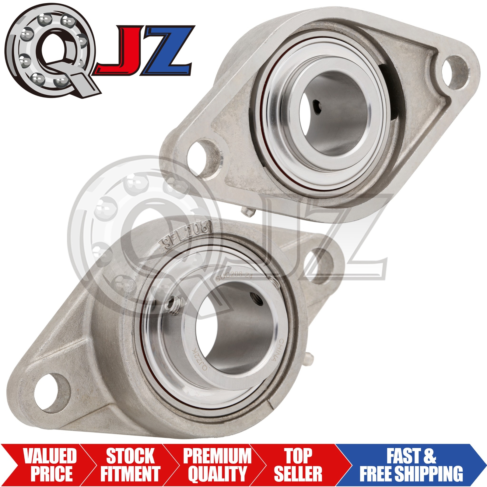 [2-Pack] SSUCFL208-24 2-Bolt Flange Mounted Ball Bearing 1.50″ SUC208-24+SFL208