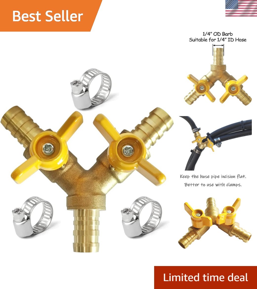 Brass 1/4 Inch Barb 3-Way Ball Valve with 2 Switches & Clamps – Durable Solution