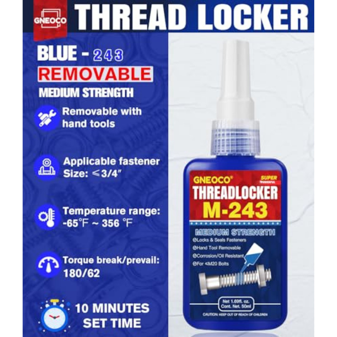 Threadlocker Blue, Thread Lock Medium Strength Lock Tight for Nuts, Bolts, Faste