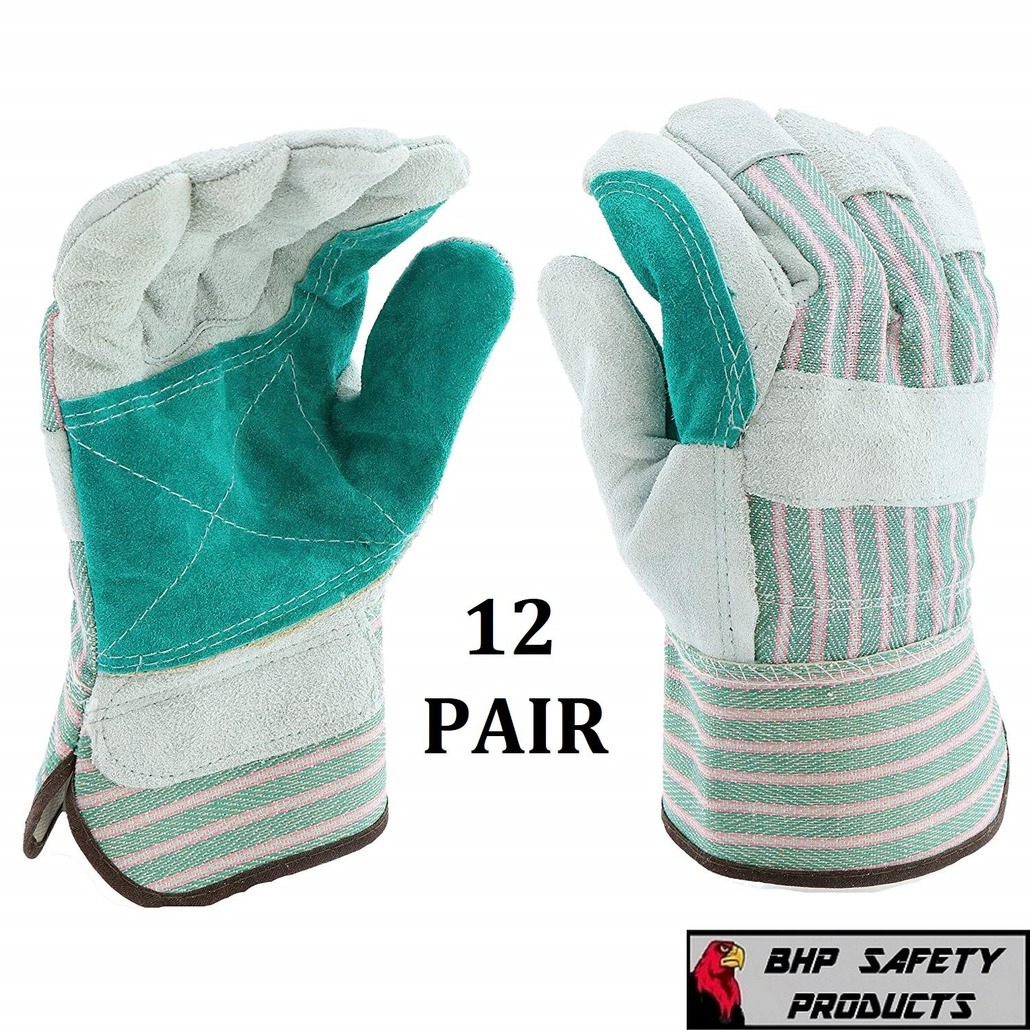 12 PAIR DOUBLE PALM SHOULDER SPLIT LEATHER WORK GLOVES SIZE LARGE