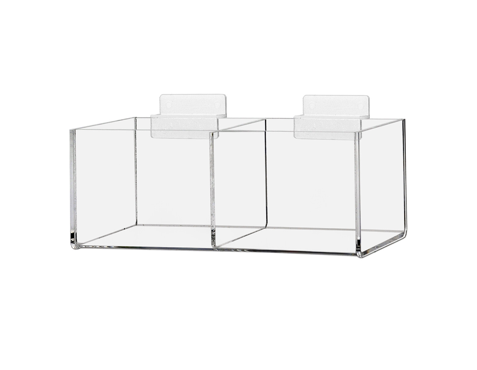 Slatwall 2 Compartment Storage Bin 8″ x 3″ Organizer Trays Clear Acrylic